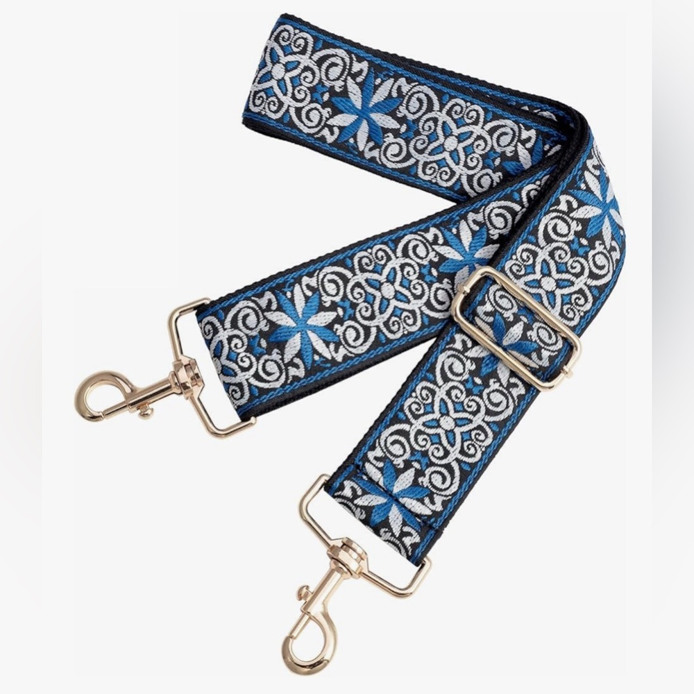 NWT Crossbody Purse Strap blue and white embroidery